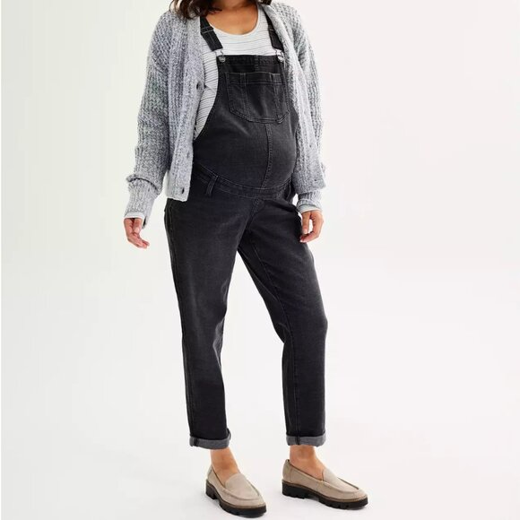 Maternity Size Medium Sonoma Goods For Life® Black Denim Overalls NWT - Picture 1 of 7